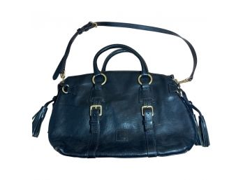 Dooney & Bourke Black Leather Handbag With Gold Accent Details.
