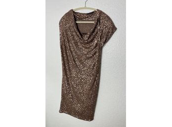 Beautiful Brown Sequined Dress With A Hoop Neck And Detachable Brown Under Slip By Donna Karan New York.
