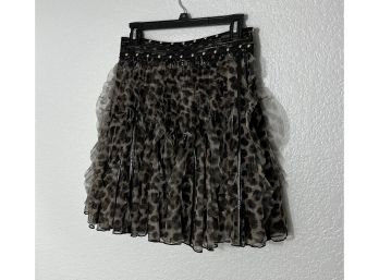 Just Cavalli Brown, Beige And Black Chetah Print Chiffon Skirt With Stud Accents
