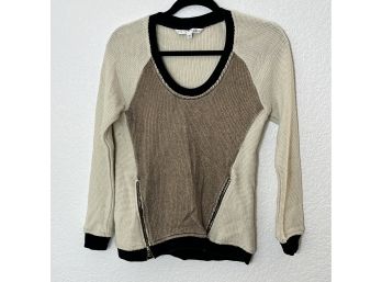 Trina Turk Sweater With Two Zippers At The Bottom. Black/tan/white, Womens Size S