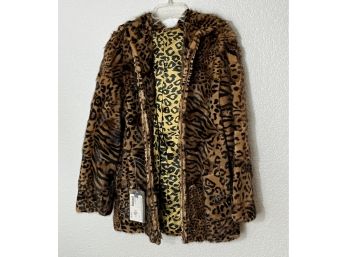 Animal Print Hooded Zip Up Jacket, Made From Dyed Mink Fur. Size S/m