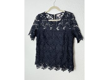 Beautiful Navy Blue Lace Short Sleeve By Nanette Lepore. Size Large