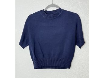 Navy Blue Cropped Sweater By St John Basics. Size Small
