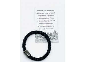 Black Bracelet Hand Crocheted Bead By Bead By Scaled Artisan Of Nepal