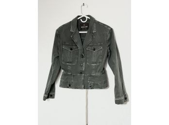 Roberto Cavalli Green Denim Jacket With Lace Up Back, Womens Size 42 (24 Inches Long)