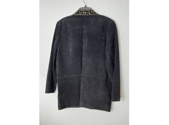 Black Leather Blazer With Gold Stud Accents By Atlantic Beach Leather Coat Works. Womens Size M/l