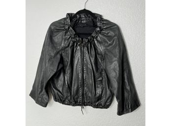 Black Ruffle Neck Leather Jacket By Theory. Womens Size Small