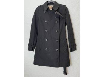 BURBERRY London Womens Black Trench Coat, Size Small.