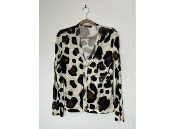 Versace Button Down Black And Brown Spotted Cardigan, Womens Size 44 (26 Inches Long)