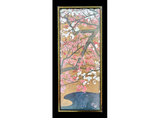 'Red And White Plum Blossoms,' Color On Gold Leafed Paper, Artist Unknown, 22' X 10'