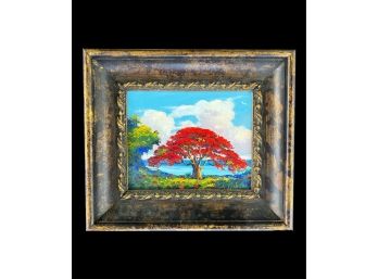 Famed Highwaymen Artist James Gibson Autographed Poinciana Tree Painting 13 X 15