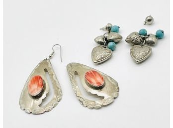 Silver Earrings Need TLC. One Missing Ear Hook Other Needs Post. Orange &  Turquoise Gemstone