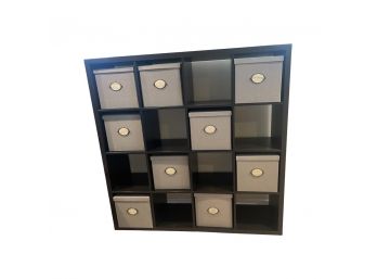 16 Cube, Black, Storage Organizer With Grey Pull Out Bins!