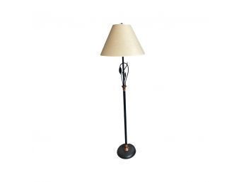 Black Floor Lamp And Matching Table Lamp, With A Small Leaf Design At The Top