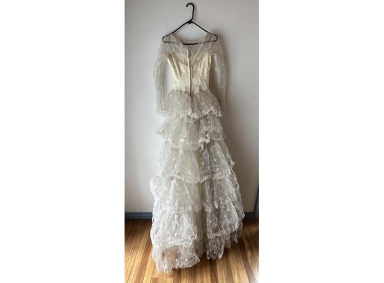 Long White Dress With Floral Lace Ruffles