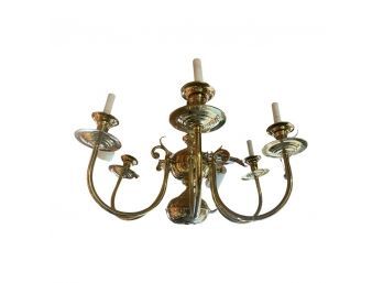 Large Gold Colored Chandelier With Candlestick Details