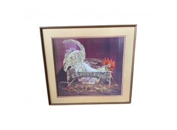 Unique Co. Boss And Son, Stitched, Rooster Picture, Framed.