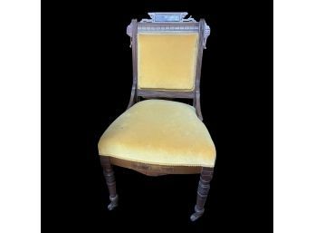 Eastlake Styled Chair With Yellow Fabric Cushions