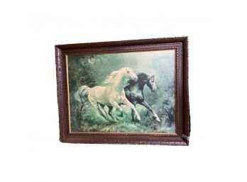Two Galloping Horses Painting By P. Fullerton, Signed