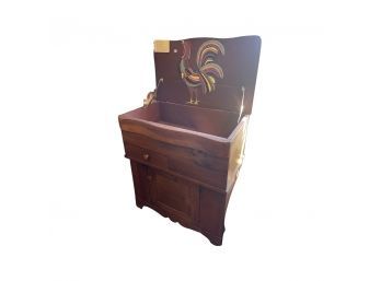 Early Pennsylvania, Hand Crafted Pine, Day Sink. Hand Painted Rooster Design