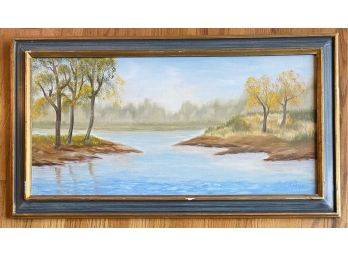Oil On Canvas Beautiful Lake Scenery, 1977