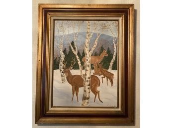 Deer In The Aspens Painting By Signed Artist