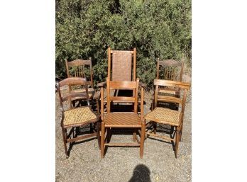Assorted Lot Of Hand Woven Wooden Chairs (6)