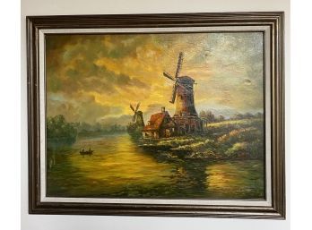 Oil On Canvas Of Lighthouse Scene