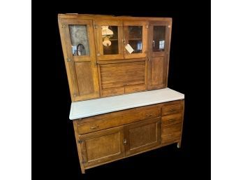 Extra Wide Solid Cherry Hooser Hutch From Pennsylvania! Working Flour Bin, Tin Bread Box And Pie Cabinet