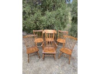 Wooden Chair Lot (6) Including Hand Painted Chairs (2) And A Beautiful Hand Painted Rocking Chair