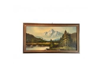 Gorgeous Framed Mountain Landscape Canvas Painting By G. Fern, Signed In Bottom Corner