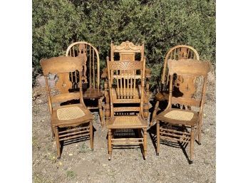 Beautiful Solid Oak Wooden Chair Lot With Rocking Chair (6)