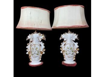 Great Pair Of Italian Porcelain Vases With Gold Leaf (2)