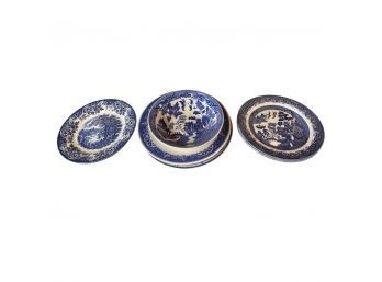 Blue Willow Churchill Plates And Bowls