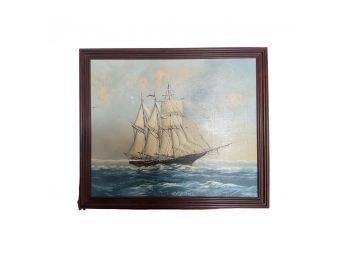 Original Framed Sailboat Painting On Canvas, Signed In Bottom Left Corner By Cole