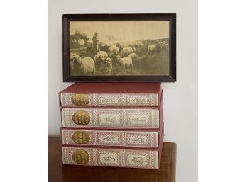 Charles Dickens Set Of Hardcover Books And Antique Photograph In Frame