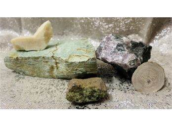 Various Rocks Including Jade Color Amazonite Rock ; Volcanic Composed Peridot, Amethyst