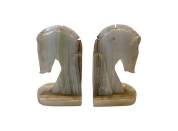 Pair Of Horse Head Bookends Hand Crafted From Stone