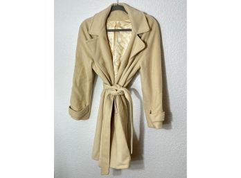 Light Beige Coat 100 Percent Cashmere, Womens Size S (37 Inches Long)