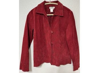 Red Coldwater Creek Leather Button-up Jacket, Size S