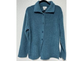 Blue/green Coldwater Creek Polyester & Wool Long Button-up Sweater, Size S