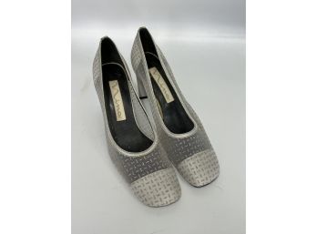 Grey And Silver Nina Short Heels, Size 7 1/2, Sole Composition Leather