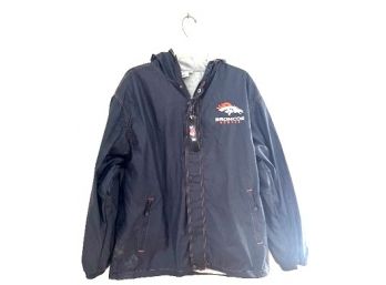 Team Apparel Denver's Bronco Hooded Zip-up Jacket, Size L, Nylon Coating With Polyester And Cotton Lining