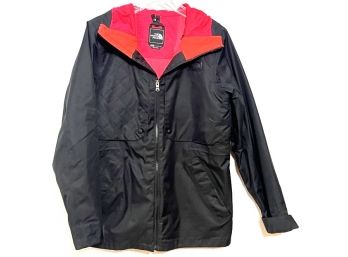 Women's Black And Red North Face Hooded Zip-up Jacket, Size M