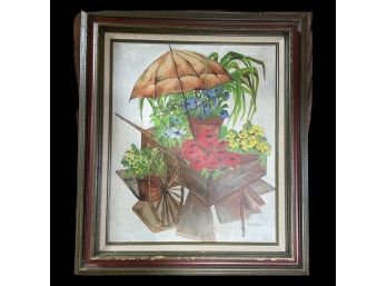 Flower Stand Canvas Painting By Elizabeth Kaamay, Signed In Bottom Corner