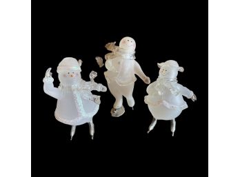 Frosted Glass Snowman Figurines On Skates!