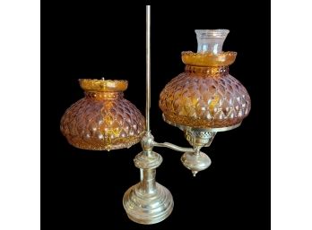 Brass Colonial Style Desk Lamp With Orange Glass Shades