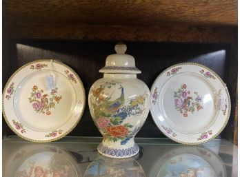 Carrollton China Plates With Japanese Vase