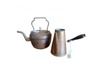 Antique Copper Coffee Pot And Copper Teapot