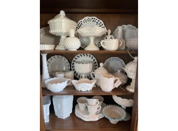 HUGE Collection Of  White, Milk Glass! Wedding Bowl, Small Plates, Vases, And Much More!